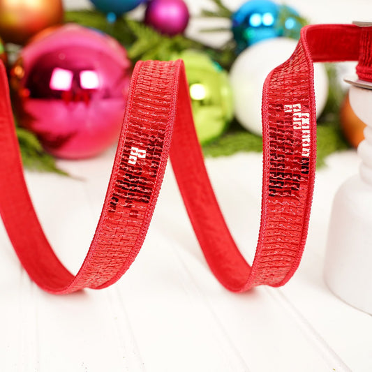 Red Sequin Wired Edge Ribbon - Christmas Place