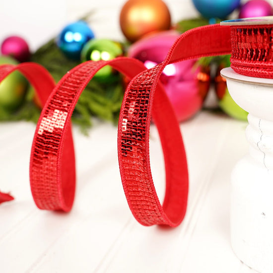Red Sequin Wired Edge Ribbon - Christmas Place