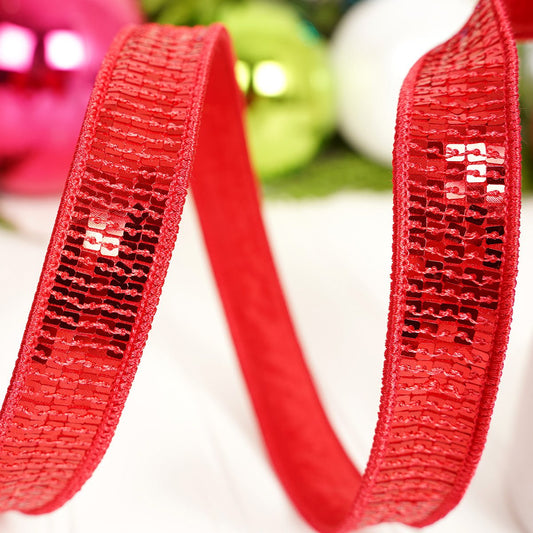 Red Sequin Wired Edge Ribbon - Christmas Place