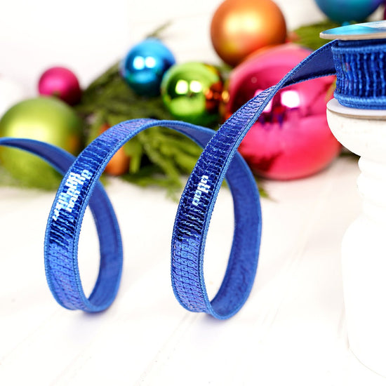 Blue Sequin Wired Edge Ribbon - Christmas Place