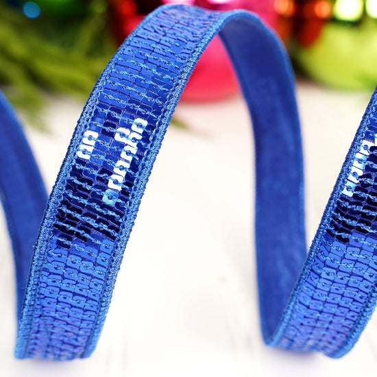 Blue Sequin Wired Edge Ribbon - Christmas Place
