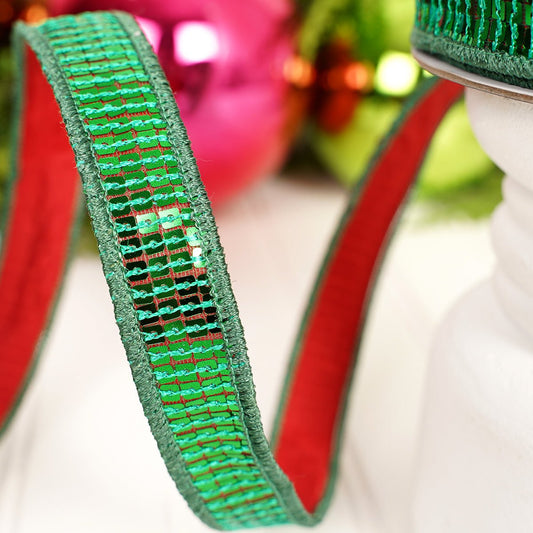 Green Sequin Wired Edge Ribbon - Christmas Place