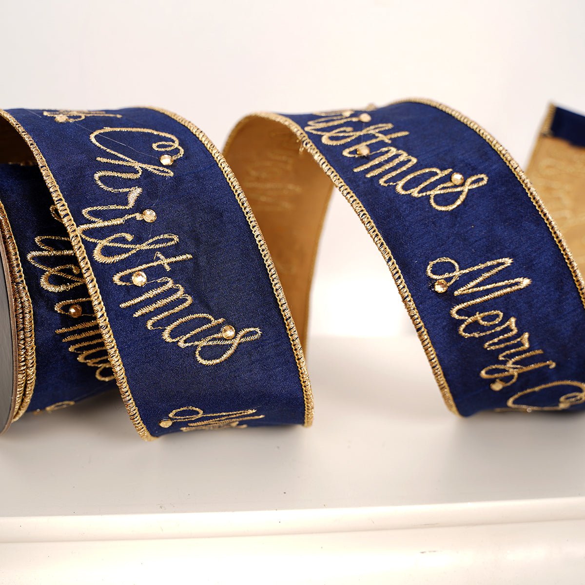 Navy Gold Jewel Merry Christmas Ribbon - Christmas Place