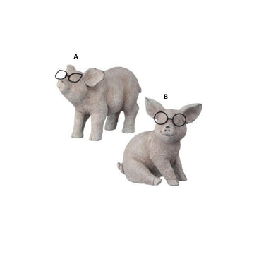 6.5In Stone Pig With Glasses