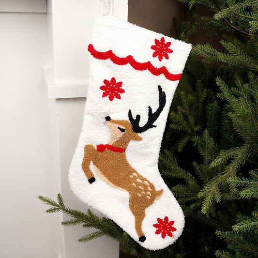White Reindeer Christmas Stocking - Christmas Place