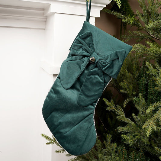 Dark Green Christmas Stocking with Bow - Christmas Place