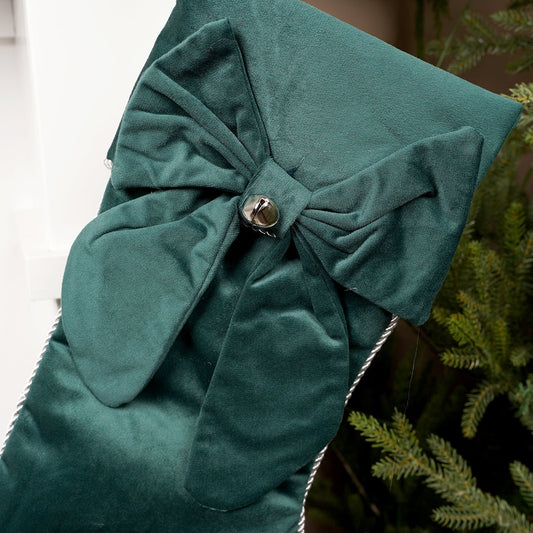 20 inches height Dark Green Christmas Stocking with Bow - Christmas Place