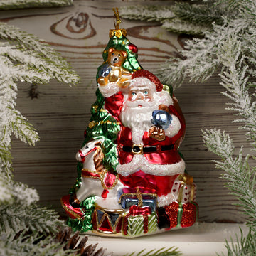Glass Santa With Tree Ornament