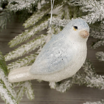 5IN GLASS BLUE WHITE BIRD ORN