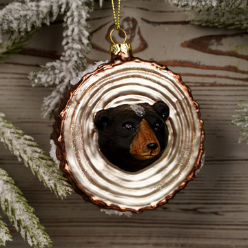 Glass Wood Bear Ornament