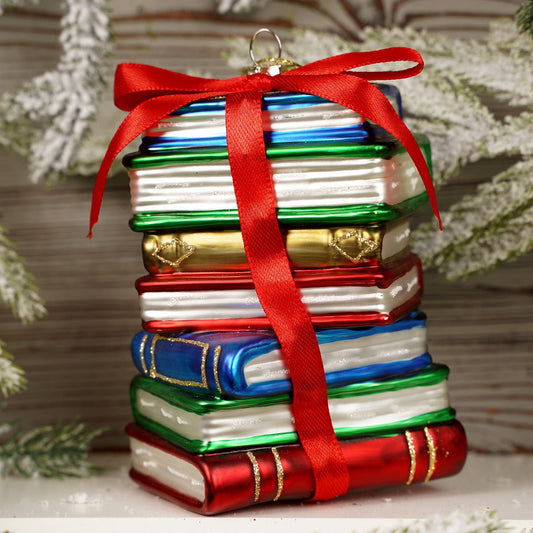 4.5Inch Glass Book Stack Ornament - Christmas Place
