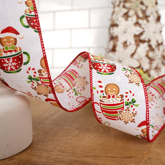Red White Brown Gingerbread Man Ribbon - Christmas Place