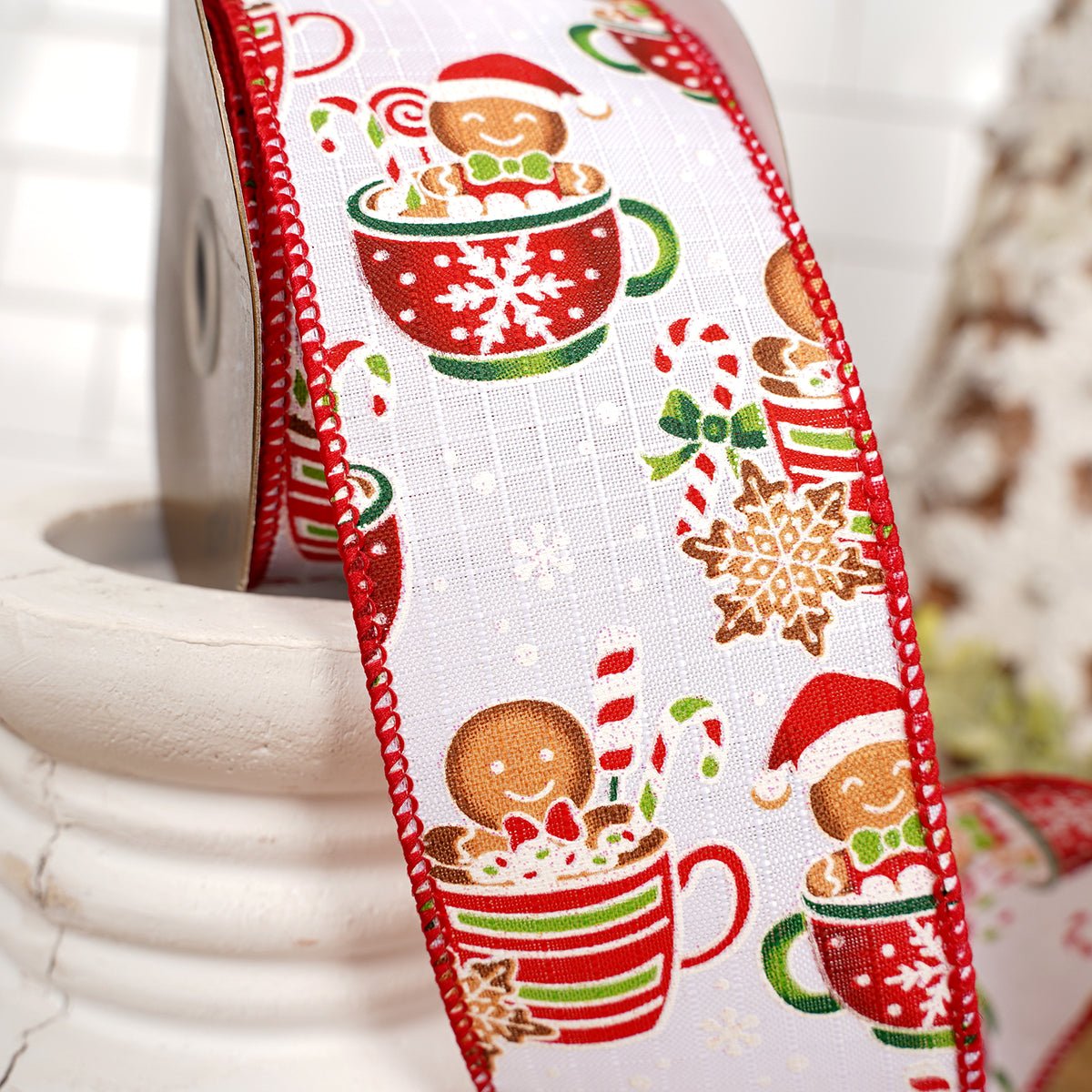 Red White Brown Gingerbread Man Ribbon - Christmas Place