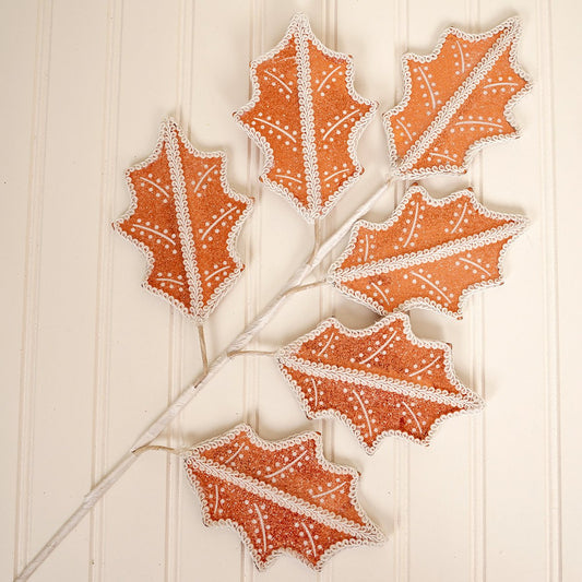 31.5IN ROSE GOLD WHITE METALLIC HOLLY SPRAY - Christmas Place
