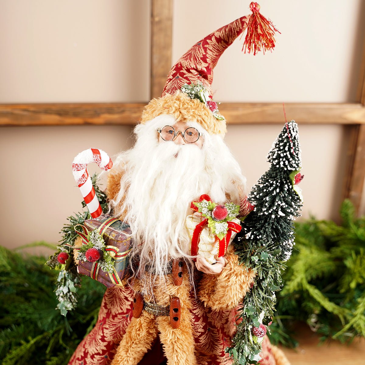 Christmas Place Red Gold Santa Figure with Presents 16 inches tall