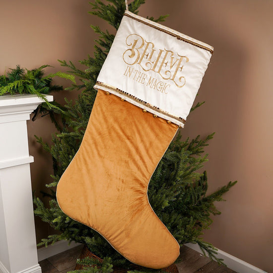 54Inch Gold Believe Jumbo Stocking - Christmas Place