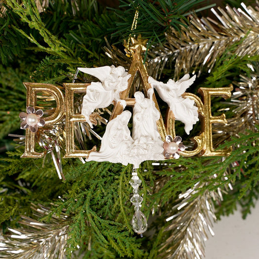 Gold Peace With Nativity Ornament - Christmas Place