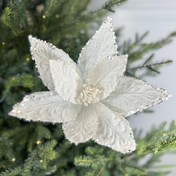 26 Inch White Iridescent Poinsettia