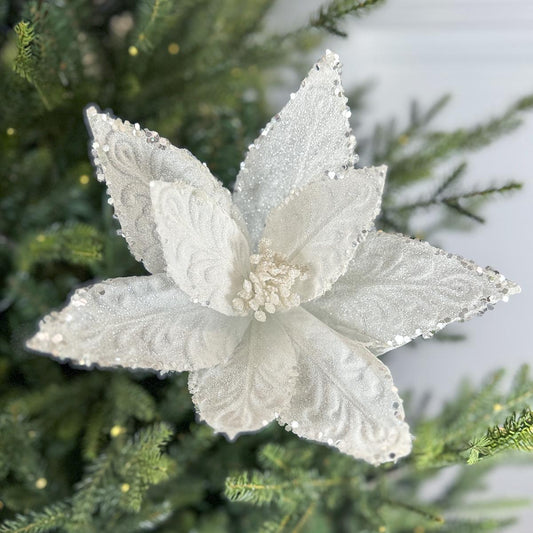 26 Inch White Iridescent Poinsettia