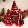 Lighted Red Glass Trees With Timer Set Of 3 - Christmas Place