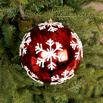 Red White Snowflake Glitter Ball Ornament - Christmas Place