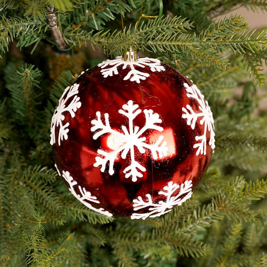Red White Snowflake Glitter Ball Ornament - Christmas Place