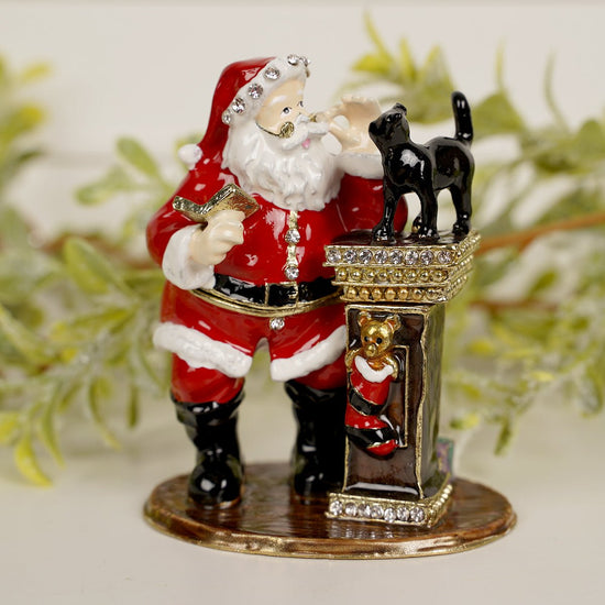 Santa With Cat Christmas Trinket Box - Christmas Place