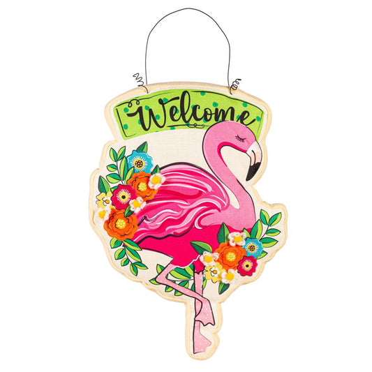 Floral Flamingo Welcome Door Decor