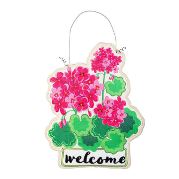 Pink Geranium Welcome Door Decor