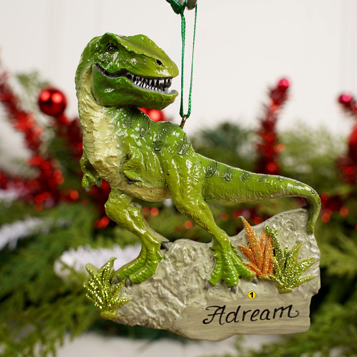 Dinosaur With Glitter Christmas Ornament Free Personalization - Christmas Place