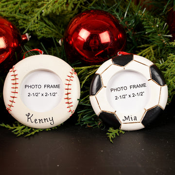 3.5IN SOCCER BASEBALL PHOTO FRAME ORN/2