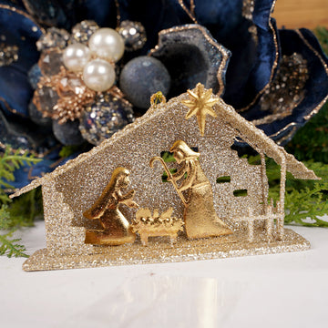 Gold Glitter Holy Family Ornament