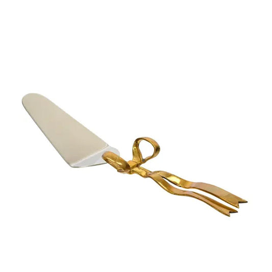 Brass Gold Bow Cake Server - Christmas Place