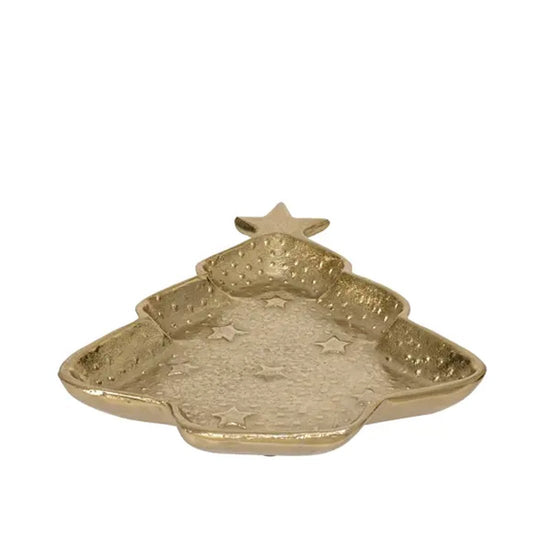 Aluminum Gold Christmas Tree Tray - Christmas Place