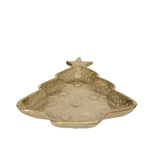 Aluminum Gold Christmas Tree Tray - Christmas Place