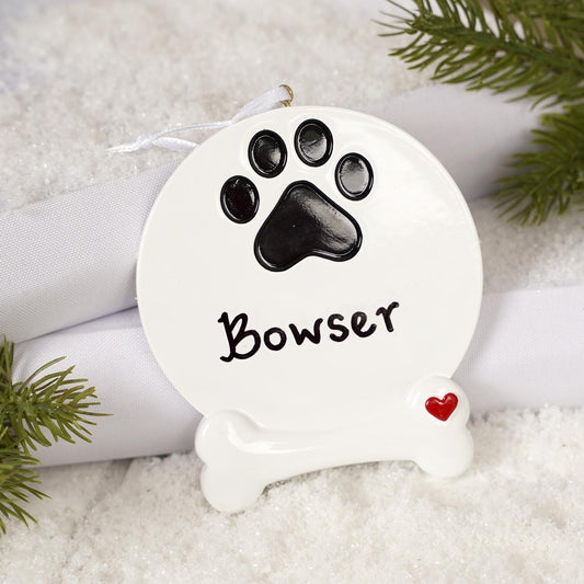Paw Print With Dog Bone Ornament