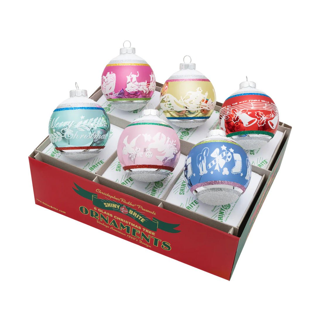 CC Signature Flocked Round Ornaments 6 Count - Christmas Place