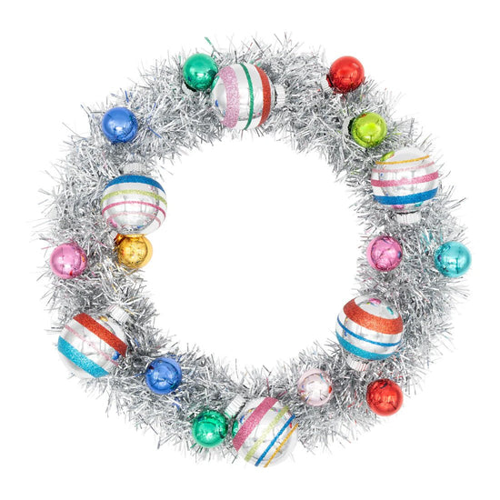 CC Silver Tinsel Wreath With Rounds Ornament - Christmas Place