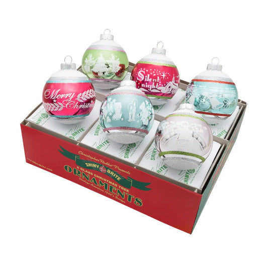 FF Signature Flocked Round Ornaments 6 Count - Christmas Place