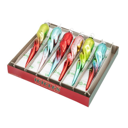 FF Glass Icicle Ornaments 6 Count