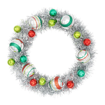 HS Silver Tinsel Wreath With Rounds Ornament - Christmas Place