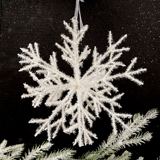 10Inch Tinsel White Snowflake Ornament - Christmas Place