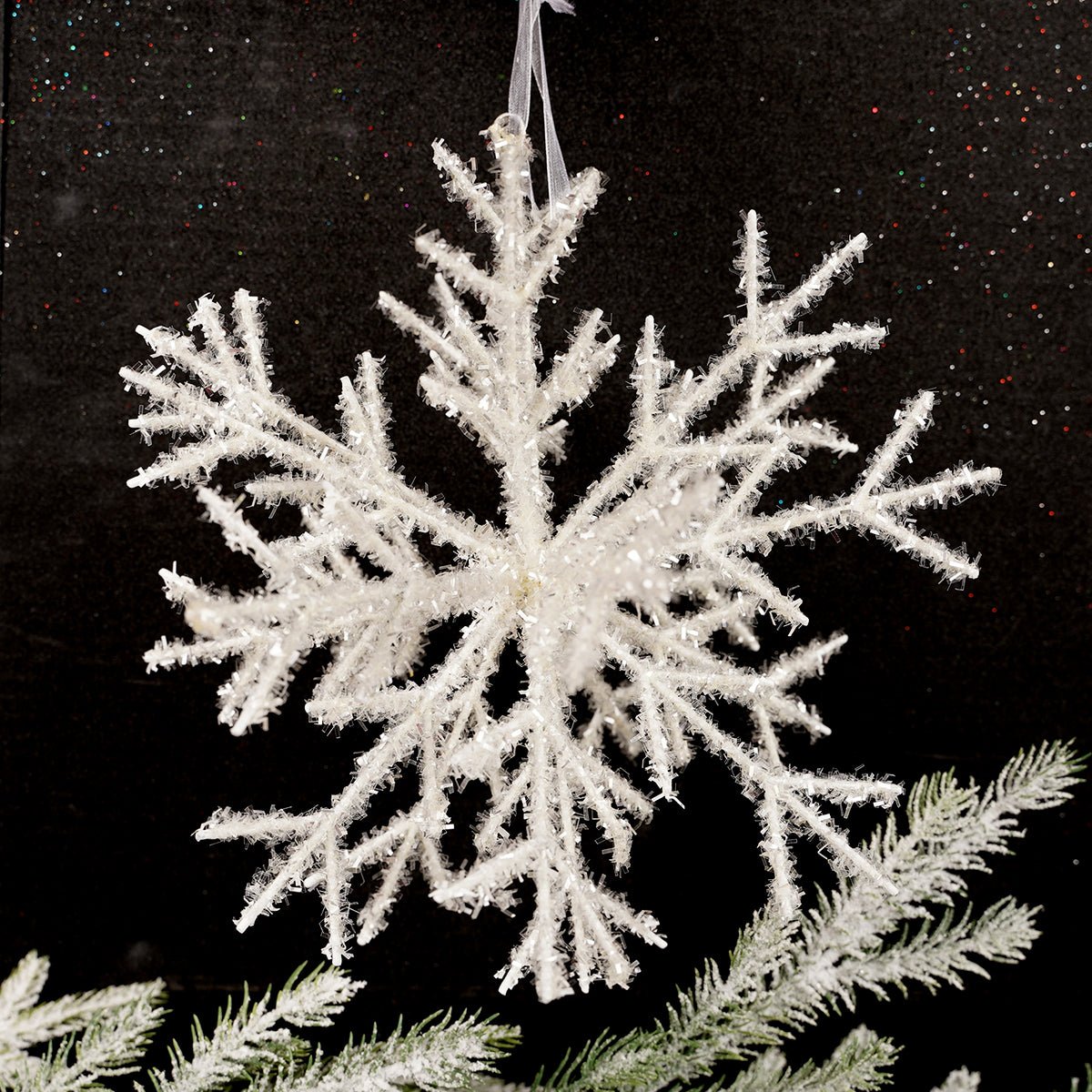 10Inch Tinsel White Snowflake Ornament - Christmas Place