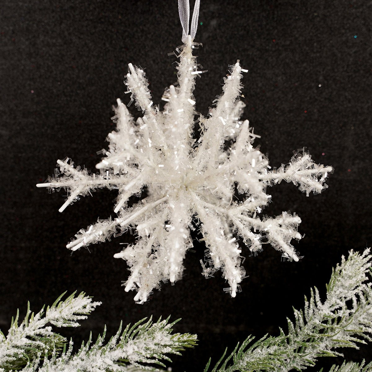 5Inch Tinsel Snowflake Ornament - Christmas Place