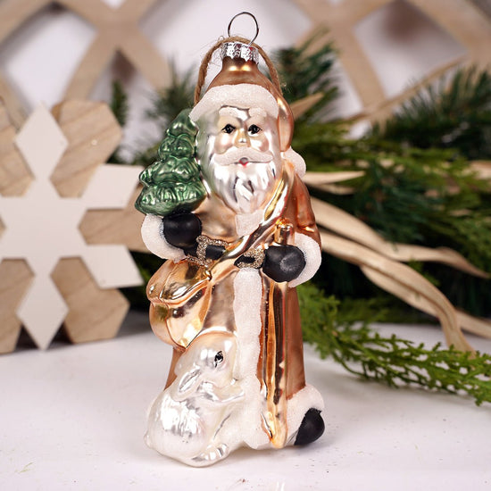 Glass Santa With Rabbit Ornament - Christmas Place