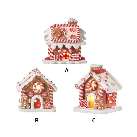3in Lighted Peppermint Gingerbread House Ornament