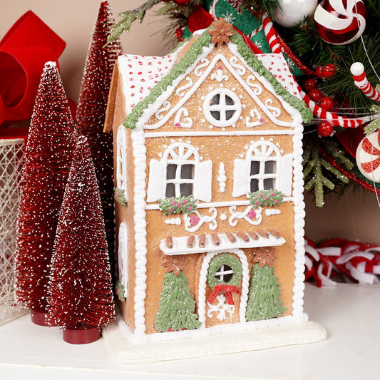 13in Lighted Gingerbread House With Trees - Christmas Place