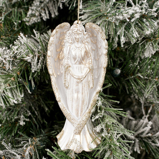 Whitewash Gold Angel Christmas Ornament Christmas Place