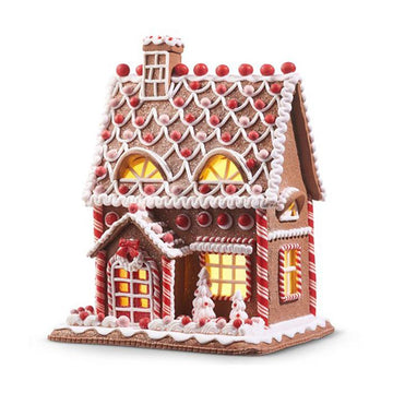 12in Lighted Peppermint Ball Gingerbread House