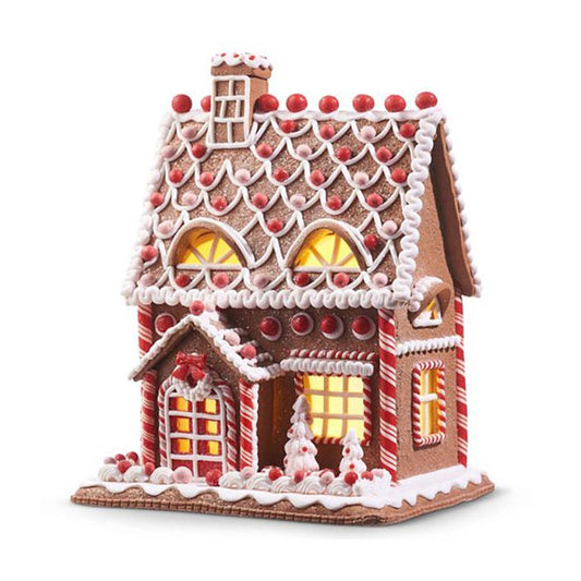 12in Lighted Peppermint Ball Gingerbread House
